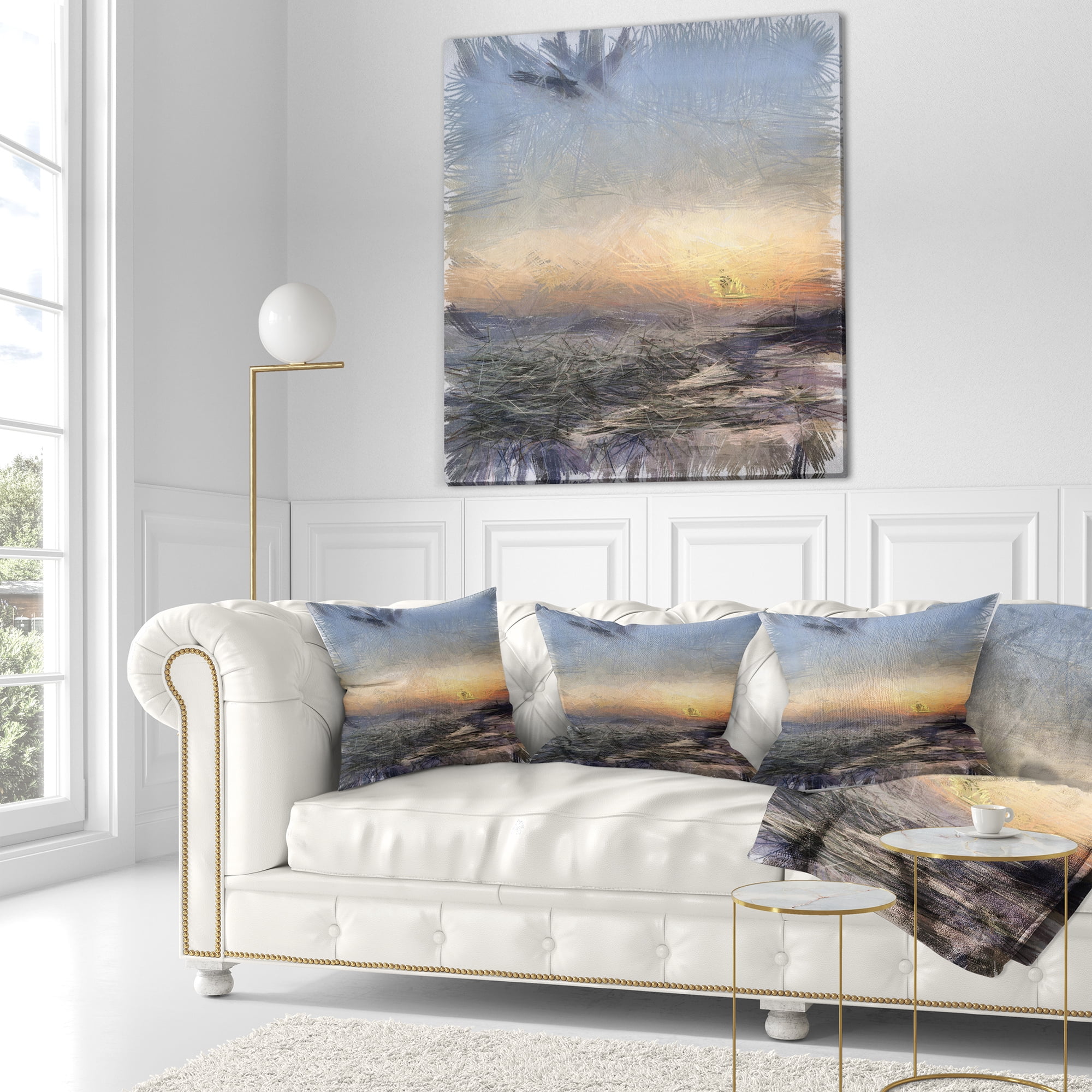 Designart Colorful Dawn over Sea Watercolor - Landscape Printed Throw Pillow - 18x18