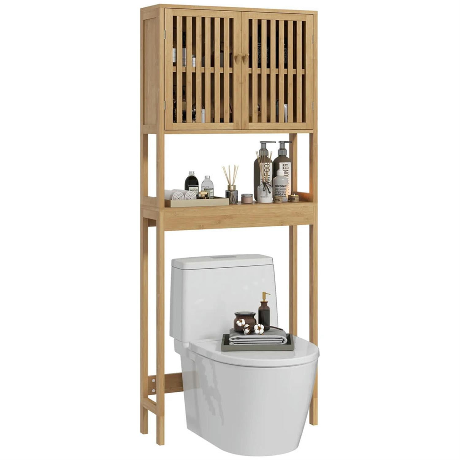 Demi Bonn 67" Bamboo Over The Toilet Storage Cabinet with Adjustable Shelves, Bathroom Shelf Over Toilet Rack, Bathroom Storage Cabinet Organizer, Brown