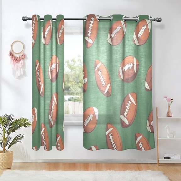 Yayeee Window Curtains Light Filtering 63"x42" Grommet Panel Pair Home Living Room Decor, Green American Footballs
