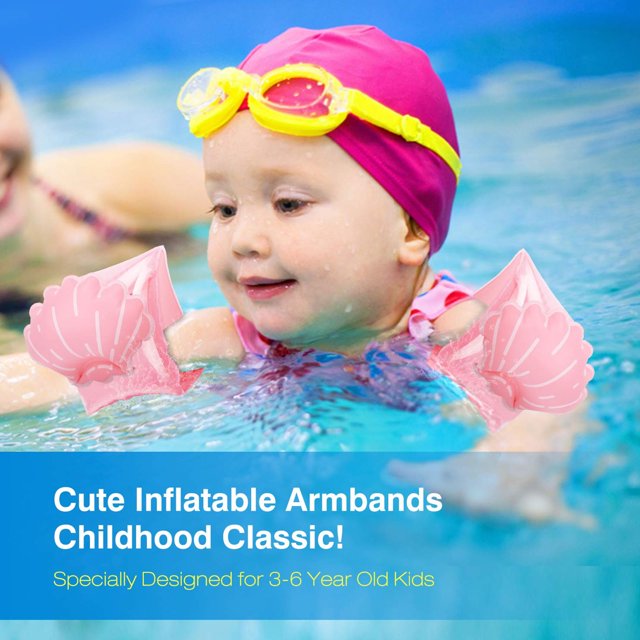 Brazaletes flotantes de anillo de natación de manga de agua inflable de PVC con inflador (concha marina)