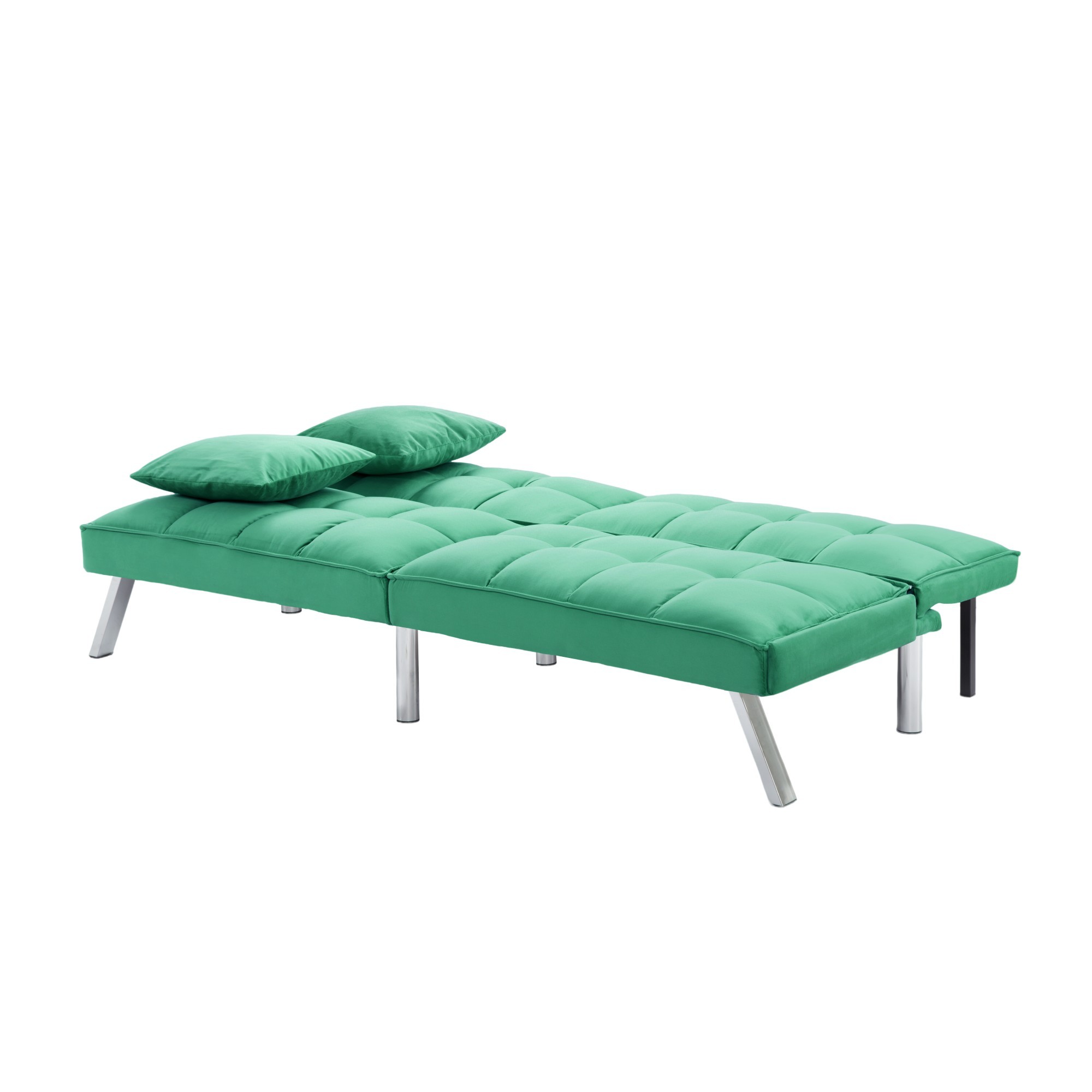 Gewnee Green 67.7” Velvet Futon Sofa Bed, Modern Love Seat with Adjustable Backrest, 2 Throw Pillows, Suitable for Home, Office & Guest Room