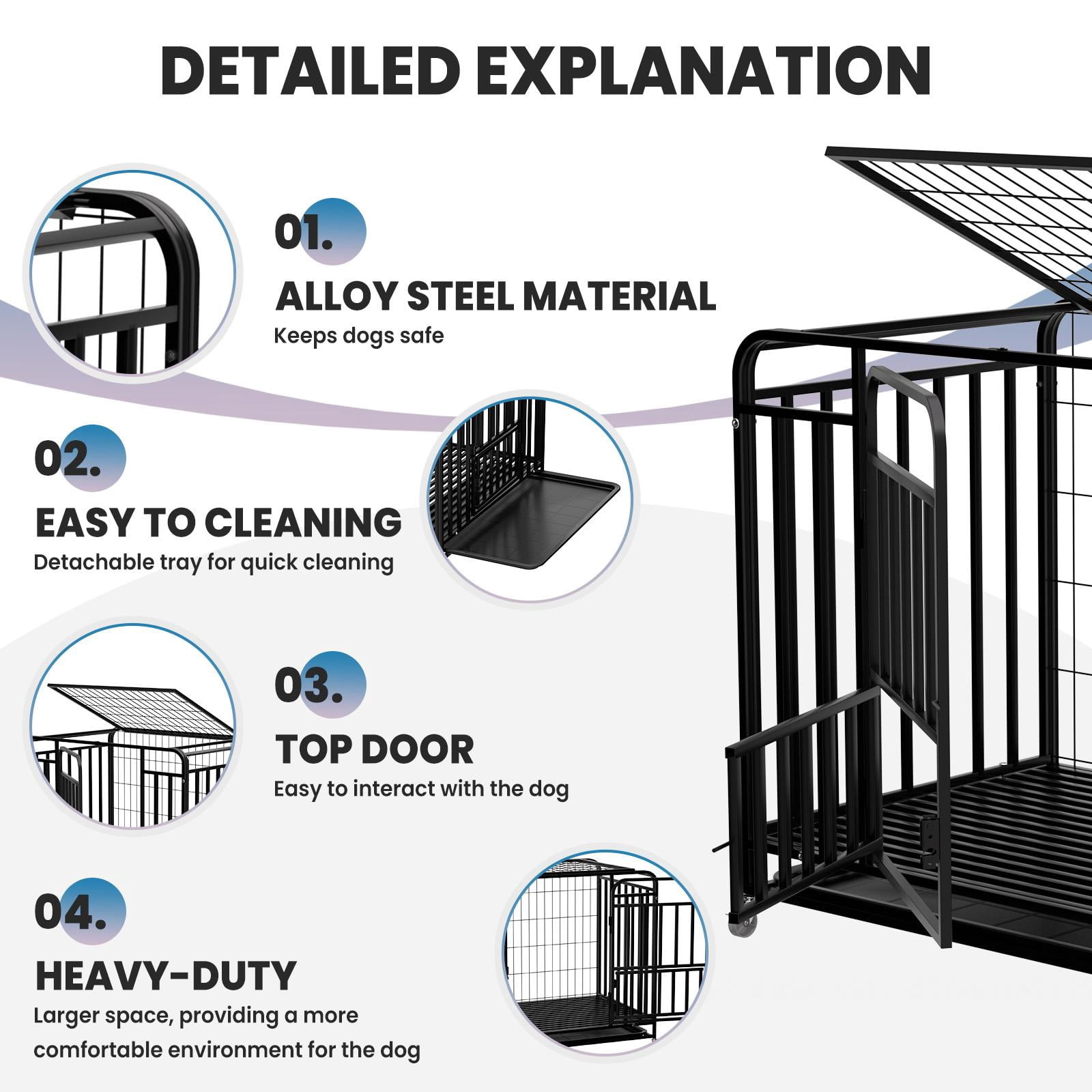 Mobile Pet Dog Cage, Black Sturdy Metal 38-inch Kennel, Reinforced Frame Design with Movable Wheels for Large Dogs Indoor Outdoor Camping