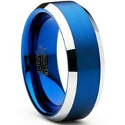 Tungsten Carbide Men's Brushed Wedding Band Blue Plated Engagement Ring 8MM Comfort-Fit