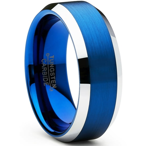 Metal Masters Tungsten Carbide Mens Brushed Wedding Band Blue Plated Engagement Ring 8mm Comfort-Fit