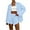 Light Blue, variant on Simua Women's Cotton Outfit Set Casual Button Down Long Sleeve Shirt and Drawstring Shorts Pockets 2 Piece Lounge Set