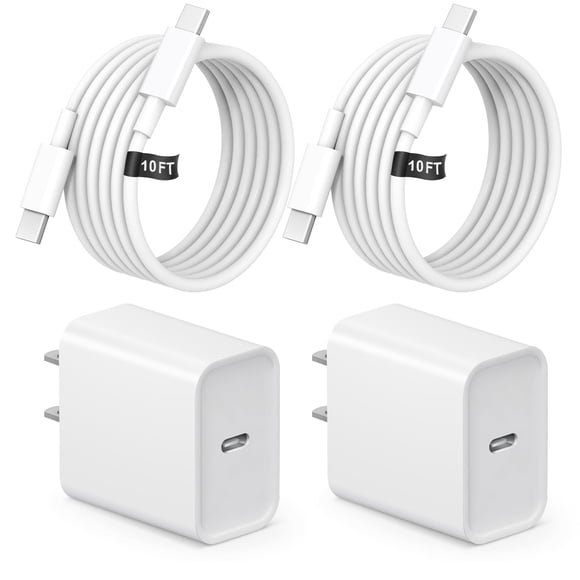 Cargador Rápido USB C Novobit 20W Paquete de 2 con Cable de 3 m