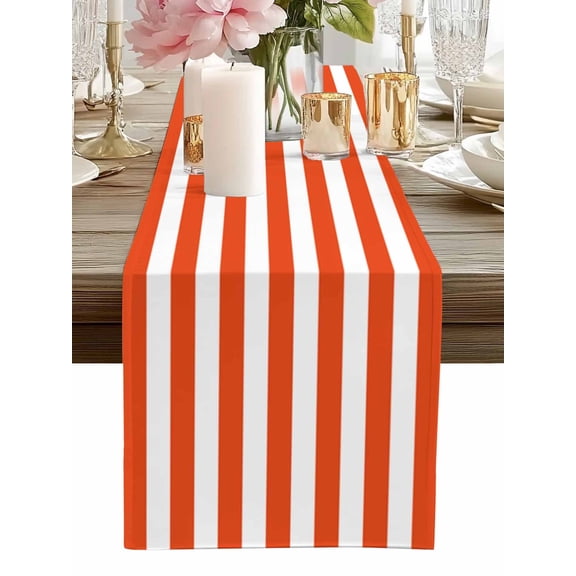 Table Runner Orange and White Stripes Table Runners Striped Simple Style Cotton Linen Dresser Scarf Kitchen Dining Table Decor for Home Dinner Party Decor 13x36 Inch