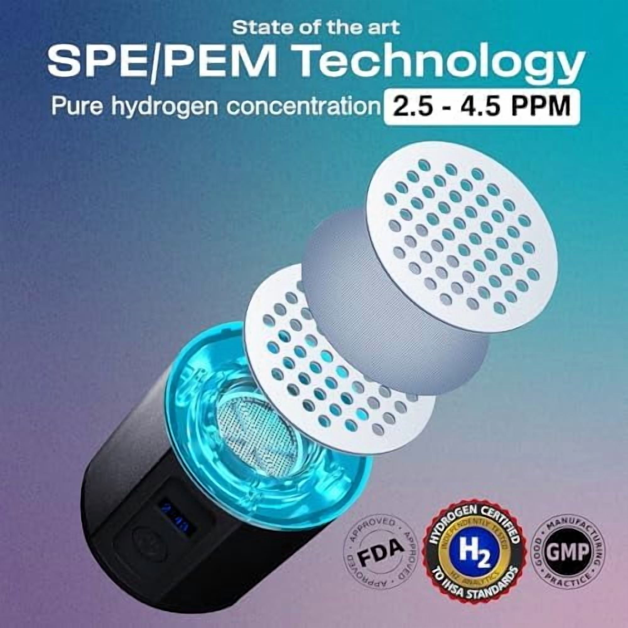 Echo Go+ Hydrogen Water Bottle - Water Ionizer Up to 4.5PPM - SPE & PEM Hydrogen Water Generator - Alternative to Hydrogen Water Pitcher - Black Hydrogenated Water Bottle