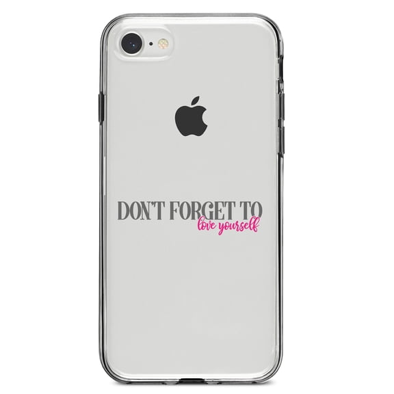 DistinctInk Clear Shockproof Hybrid Case for iPhone 7 8 SE (2020 Model) 4.7" Screen TPU Bumper Acrylic Back Tempered Glass Screen Protector - Don't Forget to Love Yourself