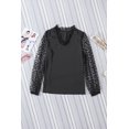 thumbnail image 4 of ABPHQTO Blusa de manga hinchada con cuello de pico en contraste de encaje negro para mujer, 4 of 5