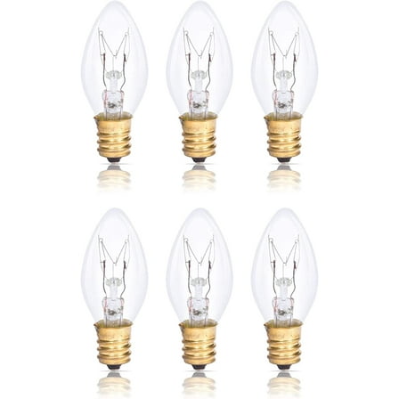 Simba Lighting C7 15W Replacement Bulb Clear Candle Shape 120V, E12 Candelabra Base, 2700K, 6-Pack