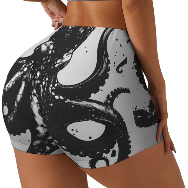 Fotbe Abstract Ink Octopus Shorts Sin Costuras – Shorts Deportivos de Cintura Alta para Mujer, Elásticos para Gimnasio, Yoga, Running o Ciclismo-Medium