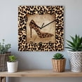 thumbnail image 6 of Leopard Print Wooden Wall Clock Silent Non Ticking, Vintage Rustic High Heels Animal Texture Square Wall Clocks Battery Operated, Decor Clock for Home Office, Living Room, Kitchen, 10 Inch, 6 of 9