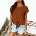 thumbnail image 4 of Ymauqau T-Shirts pour Femmes Manches Courtes Roulées Col Rond Nœud devant Crop Tops Tendance Décontracté T-Shirts Coupe Ample Blouses, 4 of 7