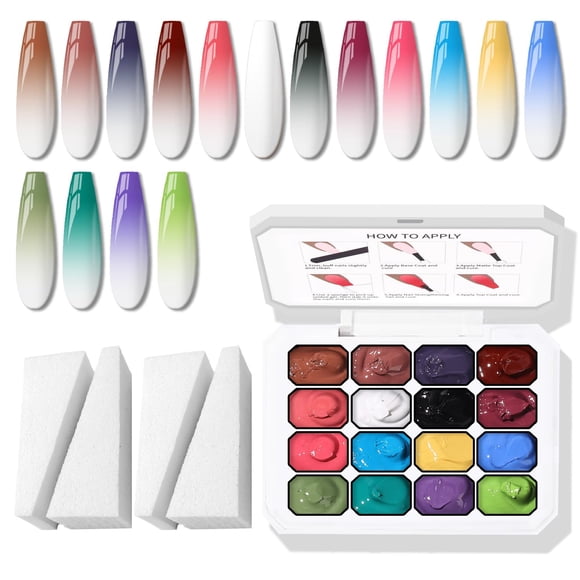 Karroy Gel para Uñas Ombre, 16 Colores, Curado UV/LED