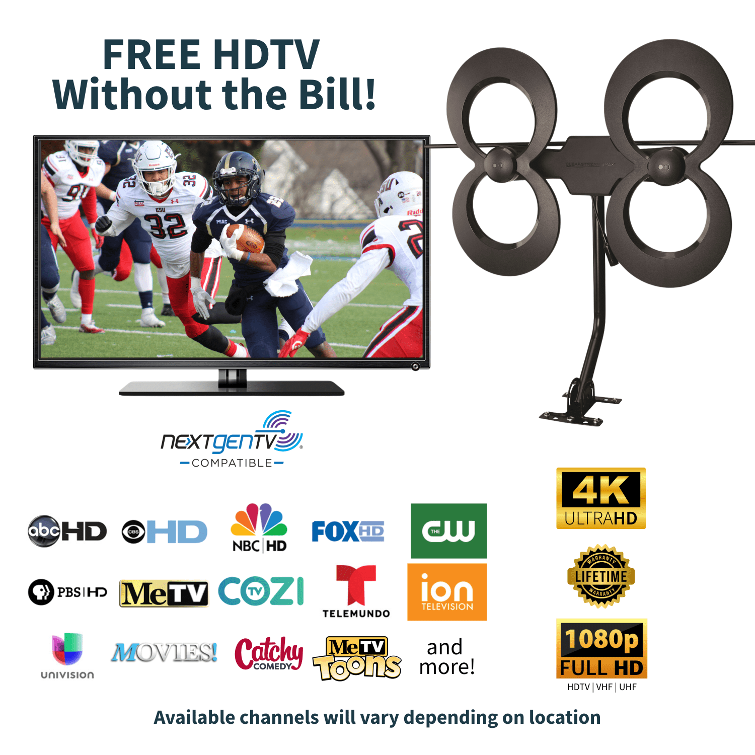 Antennas Direct ClearStream 4MAX Indoor Outdoor TV Antenna, Multi-Directional, 70 Mile Range, Mast