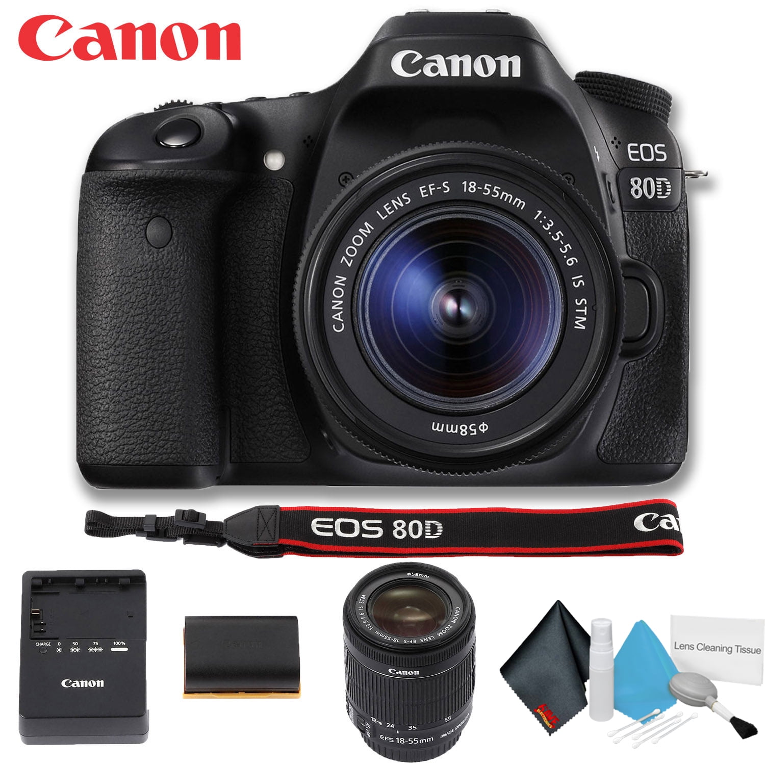 Canon EOS 80D DSLR Camera with 1855mm Lens (Intl Model) Basic Bundle