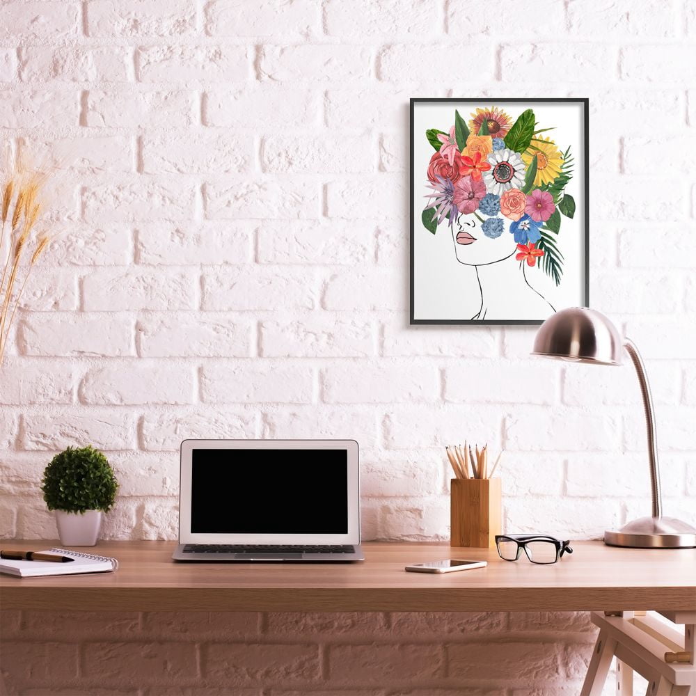 Stupell Industries Female Sketch Portrait Lips Multi-color Floral Arrangement Framed Wall Art Design by Annie Warren, 24" x 30", Black Framed