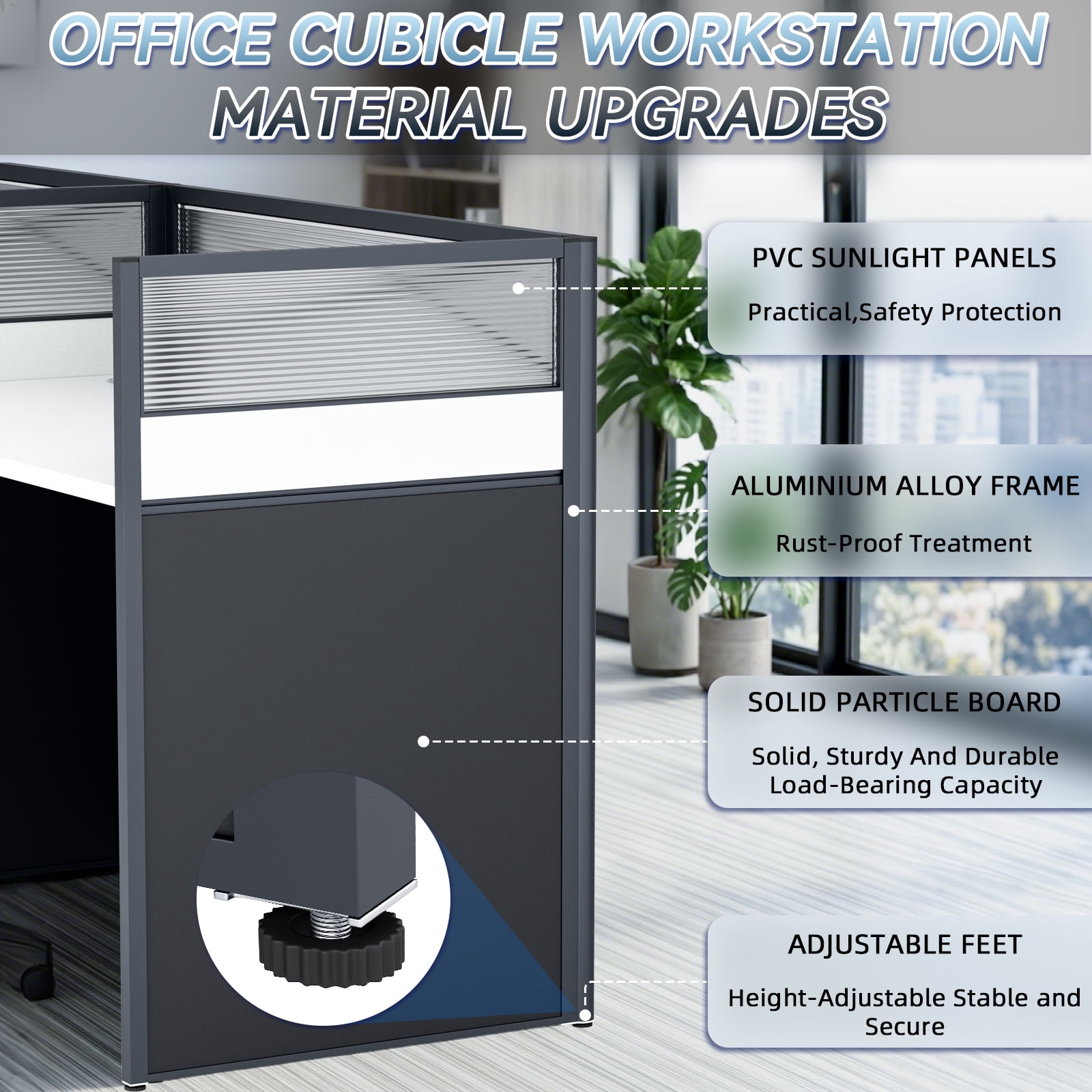 Vakiorn 2 Person Office Cubicle Workstation 96.8 inch Dual Desk with Privacy Panels 25mm Thick Top Adjustable Feet Cable Management for Home Commercial Black White