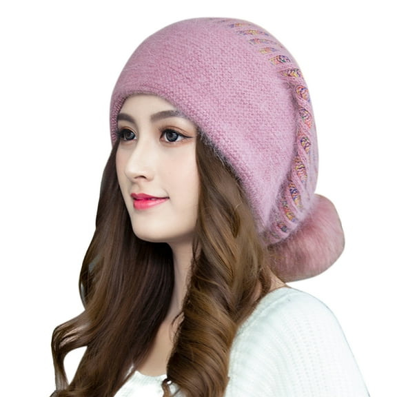 UDIYO Women Winter Hat Ear Protection Thick Solid Color Crochet Soft Warm High Elasticity Anti-shrink Fleece Women Winter Bonnet for Outdoor