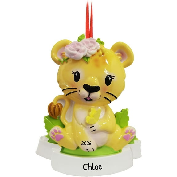 Personalized Baby's First Christmas Ornaments 2025 - Custom Christmas Ornament Pink Baby Girl Lioness First Christmas Ornament Gender Reveal Ornament Newborn Baby Lion Ornaments