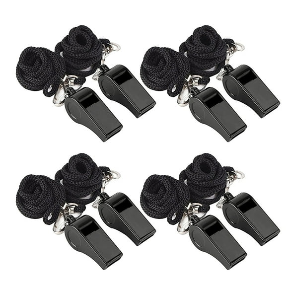 WRITWAA 8Pcs Emergency Survival Whistles with Lanyard Black Portable Size for Outdoor Sports