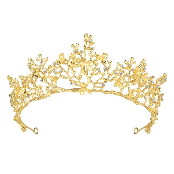 EeaseMX Frcolor - 1 pieza de tocado de novia, tiara barroca con libélula dorada y cristales de imitación, tiara de boda vintage, corona de reina para boda, cumpleaños, fiesta (dorada)
