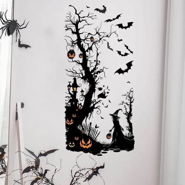 Pegatina De Pared Con Forma De árbol De Calabaza De Halloween, Decoración De Halloween Para Espejo, Ventana Y Oficina