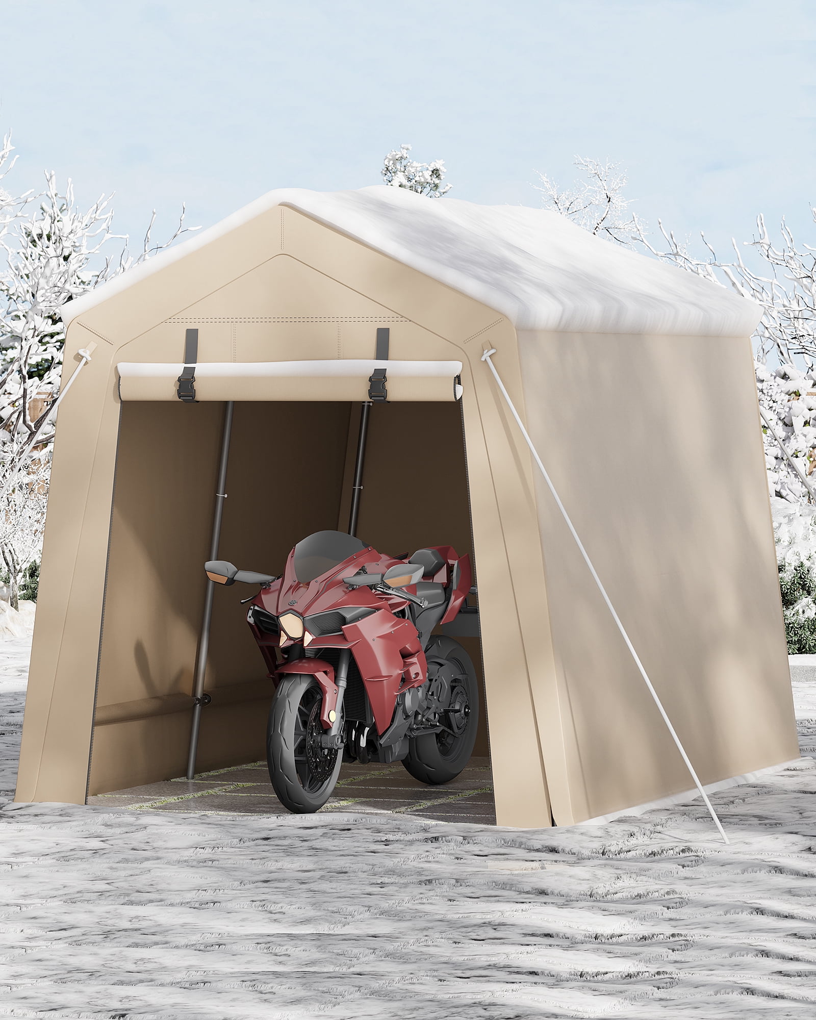 TEQIN 7x10 FT Outdoor Portable Storage Shed with Roll-Up Door & Vent,240G Heavy-Duty Shelter Waterproof PE Tarp, UV-Resistant Storage Sheds for Motorcycle, Bike,Firewood, Lawn Mower and Tools