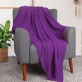thumbnail image 3 of Manta de punto suave de algodón 100% PiccoCasa para sofá cama, morado 50"x60", 3 of 8