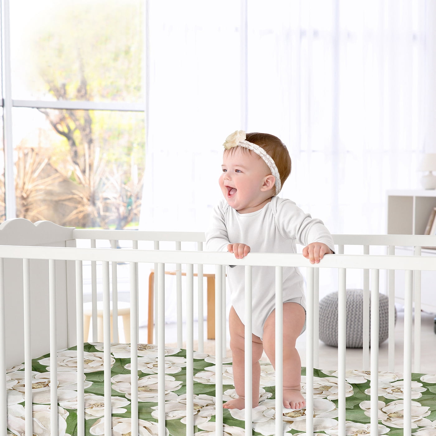 Sweet Jojo Designs Watercolor Magnolia Green and Ivory Fitted Crib Sheet
