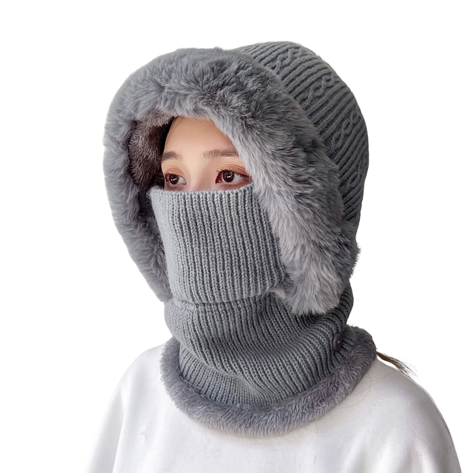 Yirtree Winter Fleece Hood Ski Mask Knit Hat Face Mask with