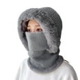 thumbnail image 4 of Knitted Hat Multipurpose Fuzzy Plush Ears Protection Pure Color Autumn Winter Women Face Cover Neck Gaiter Warmer Beanie Cap for Outdoor,Black, 4 of 8