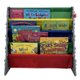 thumbnail image 3 of UNiPLAY Kids Plastic Bookcase Display Storage Rack, 4 Tier Bookshelf with Stacking Block Play Side Panels, (Gray/Primary), 3 of 5