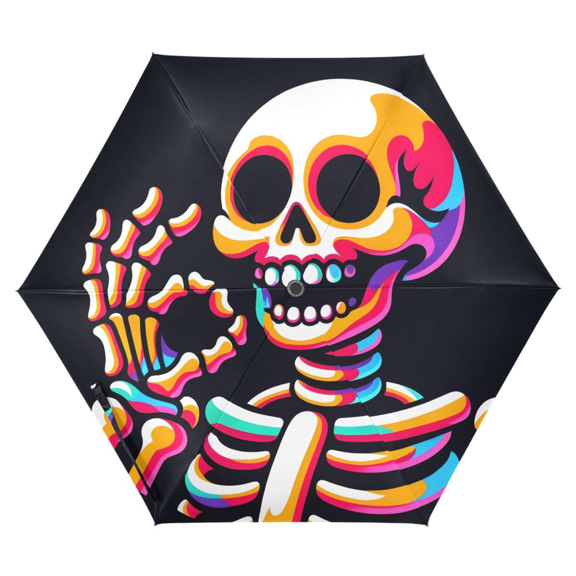 Cute Rainbow Skull Skeleton Compact Sun Umbrella Windproof Travel Umbrellas for Rain Strong Portable UV Protection