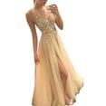 thumbnail image 1 of B91xZ Robes Maxi Femmes Sans Manches Col en V Fendu Soirée Cocktail Longue Robe, Jaune S, 1 of 5