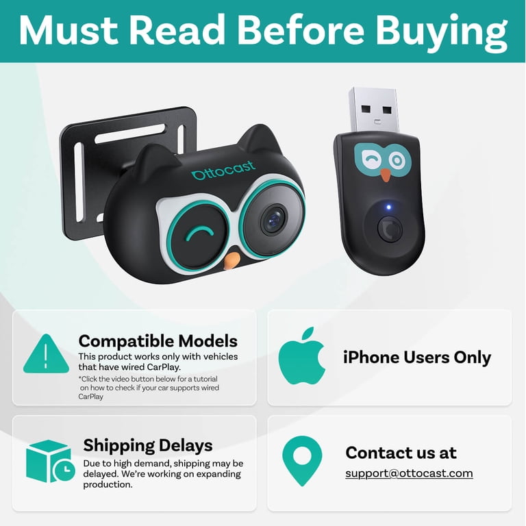 Ottocast, Baby Car Camera, 1080P HD, Wireless CarPlay Adapter
