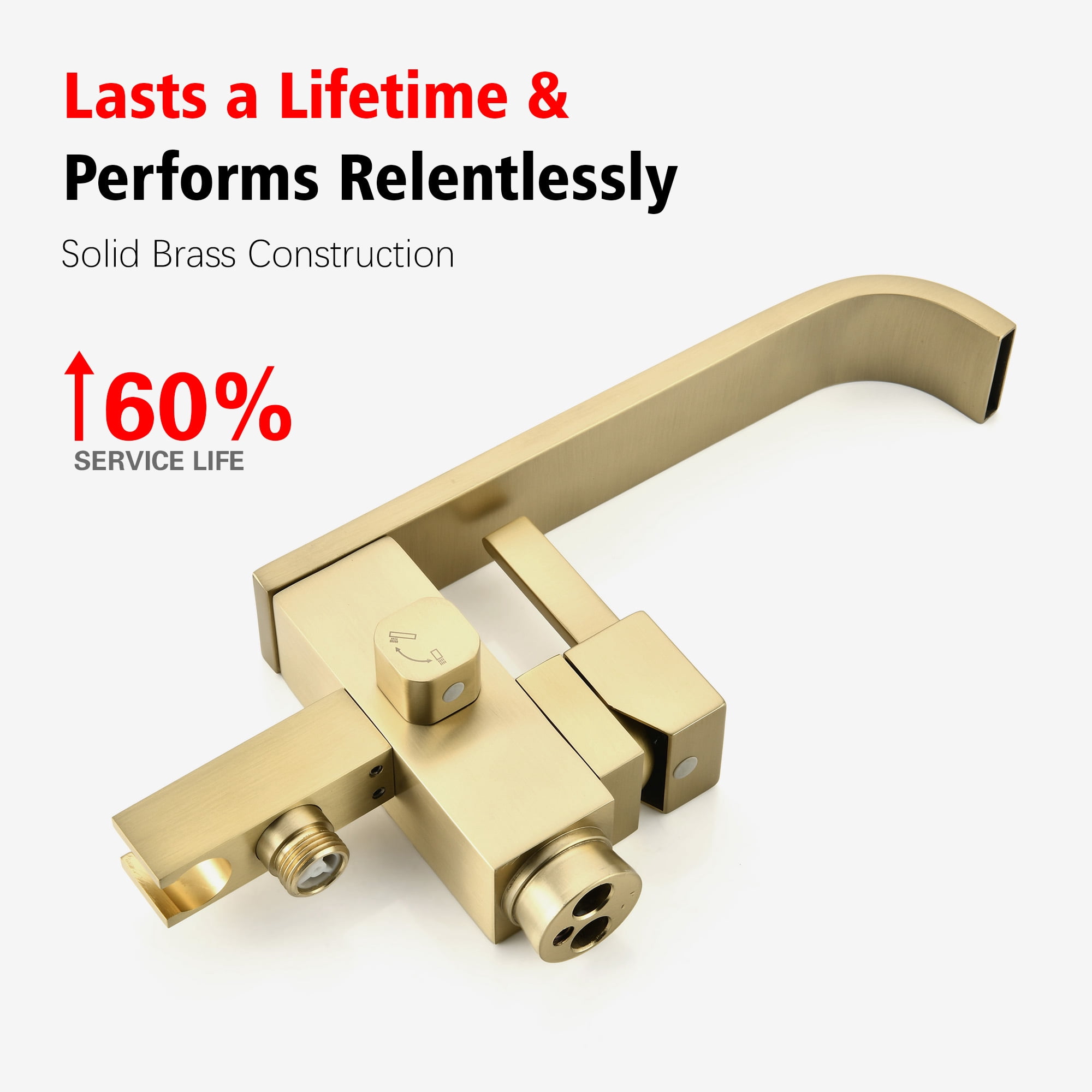 SUMERAIN Bathroom Freestanding Tub Filler Faucet, Brushed Gold Waterfall Floor Mount Bathtub Faucet with Hand Shower, High Flow