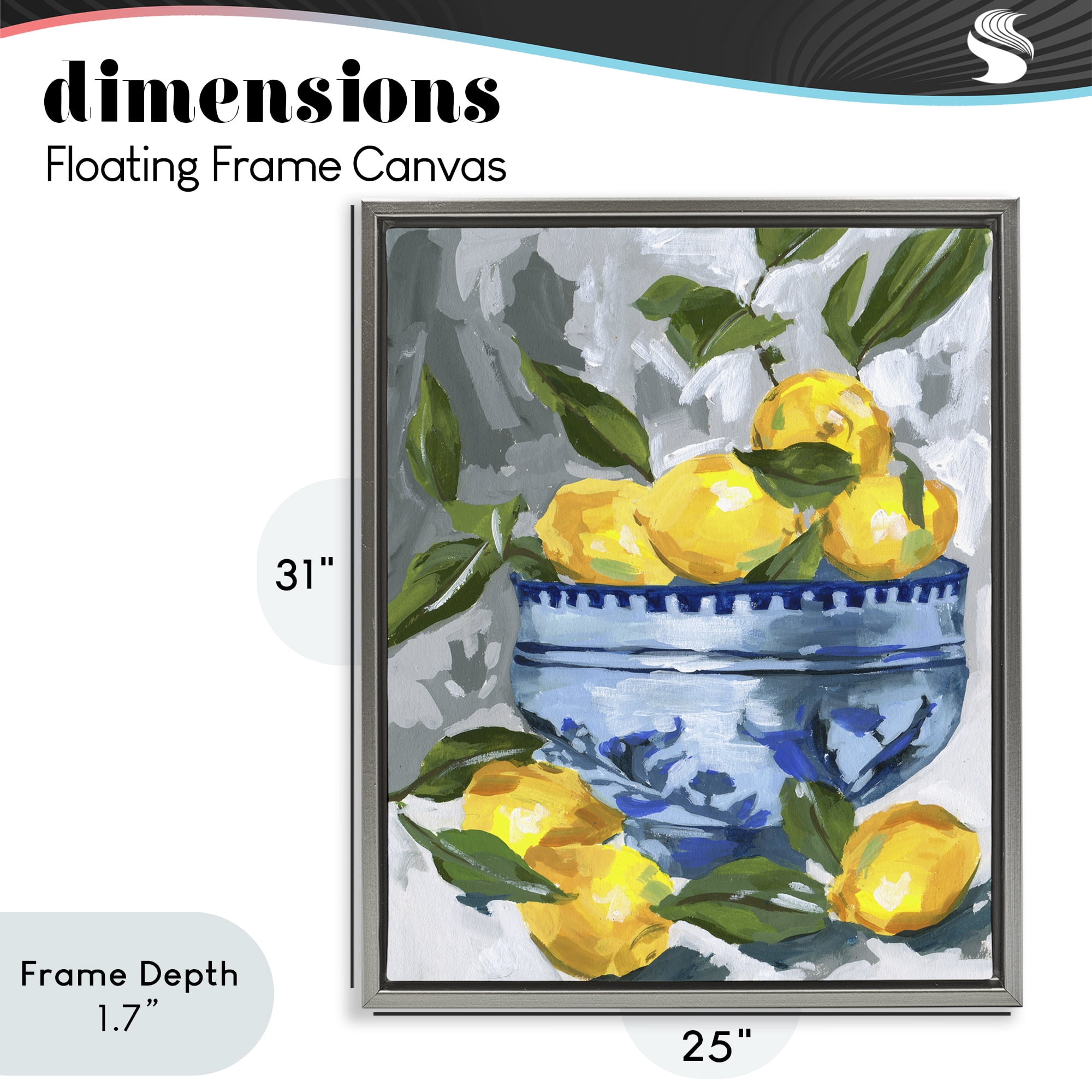 Stupell Industries Indigo & Lemon Bowl Gray Framed Floater Canvas Wall Art, design by Melissa Wang