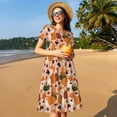 thumbnail image 4 of Wukai Autumn Fox Pumpkin Lazy Print Women’s Short Sleeve Dress, Comfortable Casual Dress, Soft Polyester Spandex Blend, Stylish Everyday Wear for Summer, 4 of 6