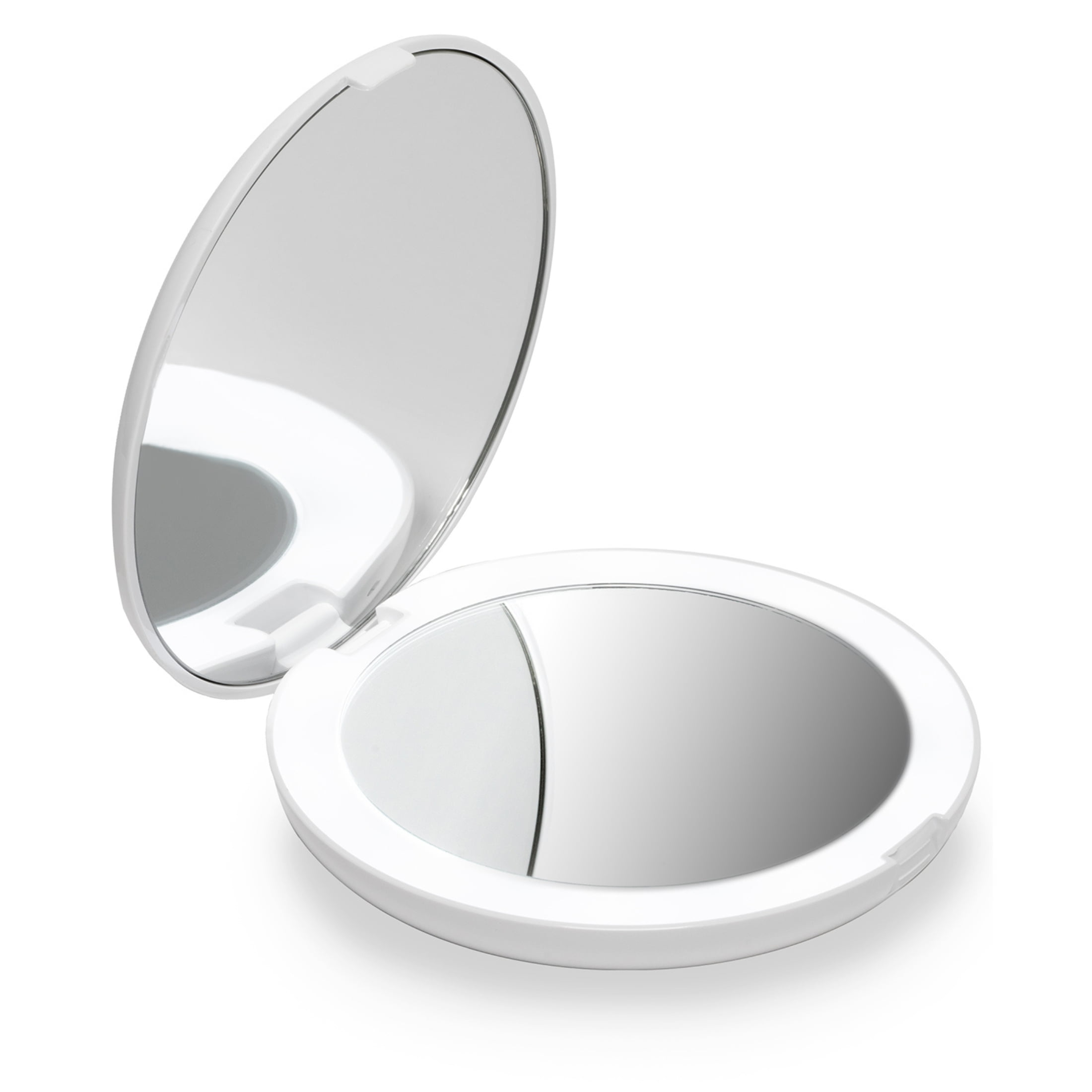 Glossy White LED Compact Round Magnifying Mirror