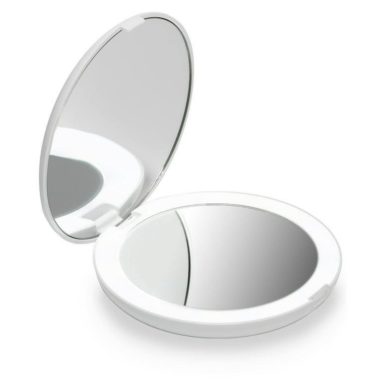 Fancii LED Lighted Travel Makeup Mirror, 1x/10x Magnification - Daylight LED,  Compact, Portable, Large 5 Wide Illuminated Folding Mirror (Lumi) (Silk  White)