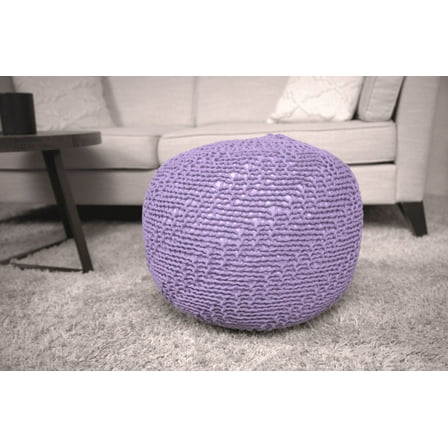 Lavender Knitted Cotton Round Pouf, 20" Diameter Ottoman & Floor Cushion