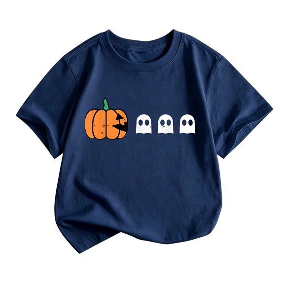 LILIYA Halloween Shirts for Girls and Boys Short Sleeve Spooky Season Halloween Graphic Tee School Uniform Tops Comfortable Casual Crewneck Tees Fall Winter Party Pumpkin Shirt