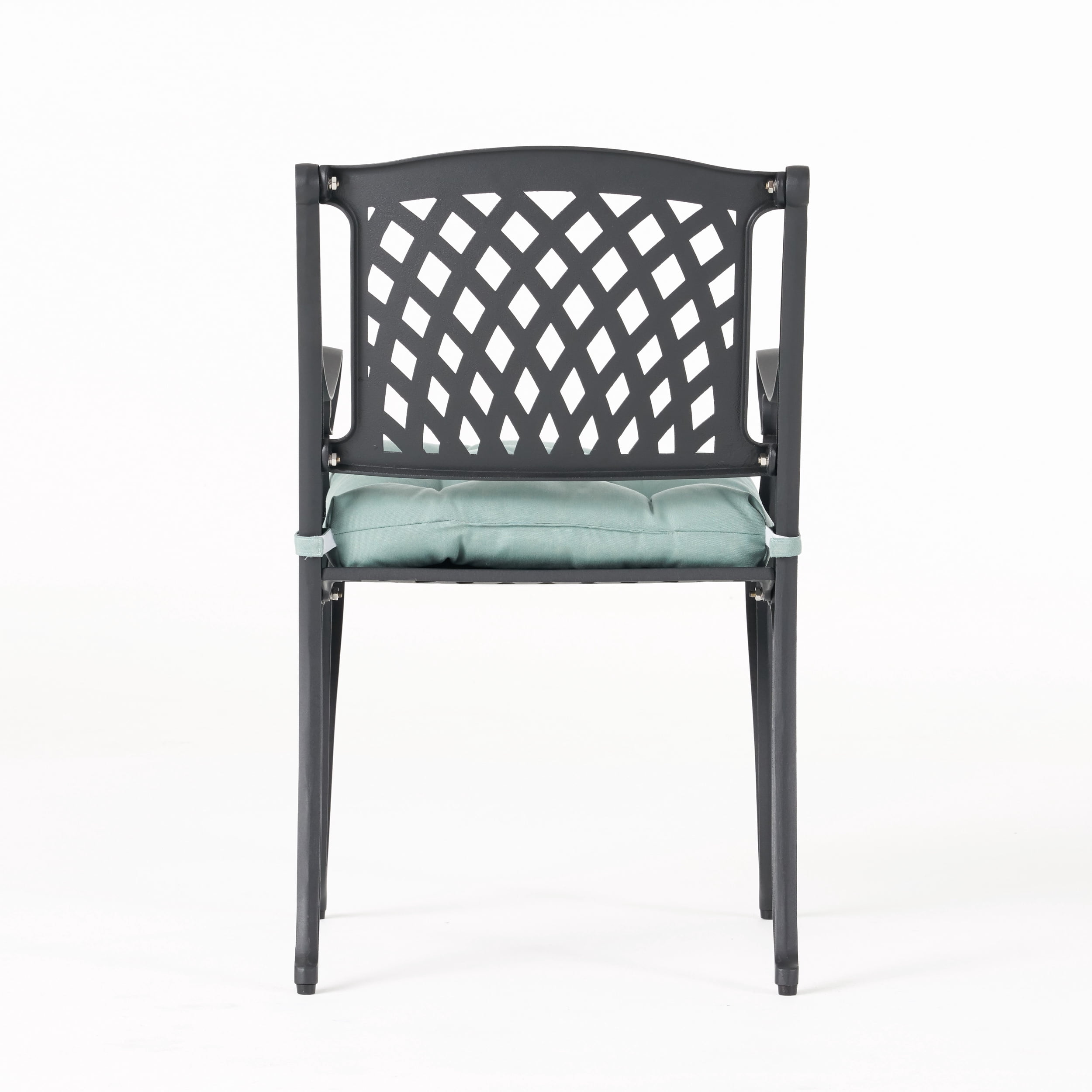 Kaleb Outdoor Cast Aluminum Dining Chair with Cushion, Set of 2, Antique Matte Black, Teal