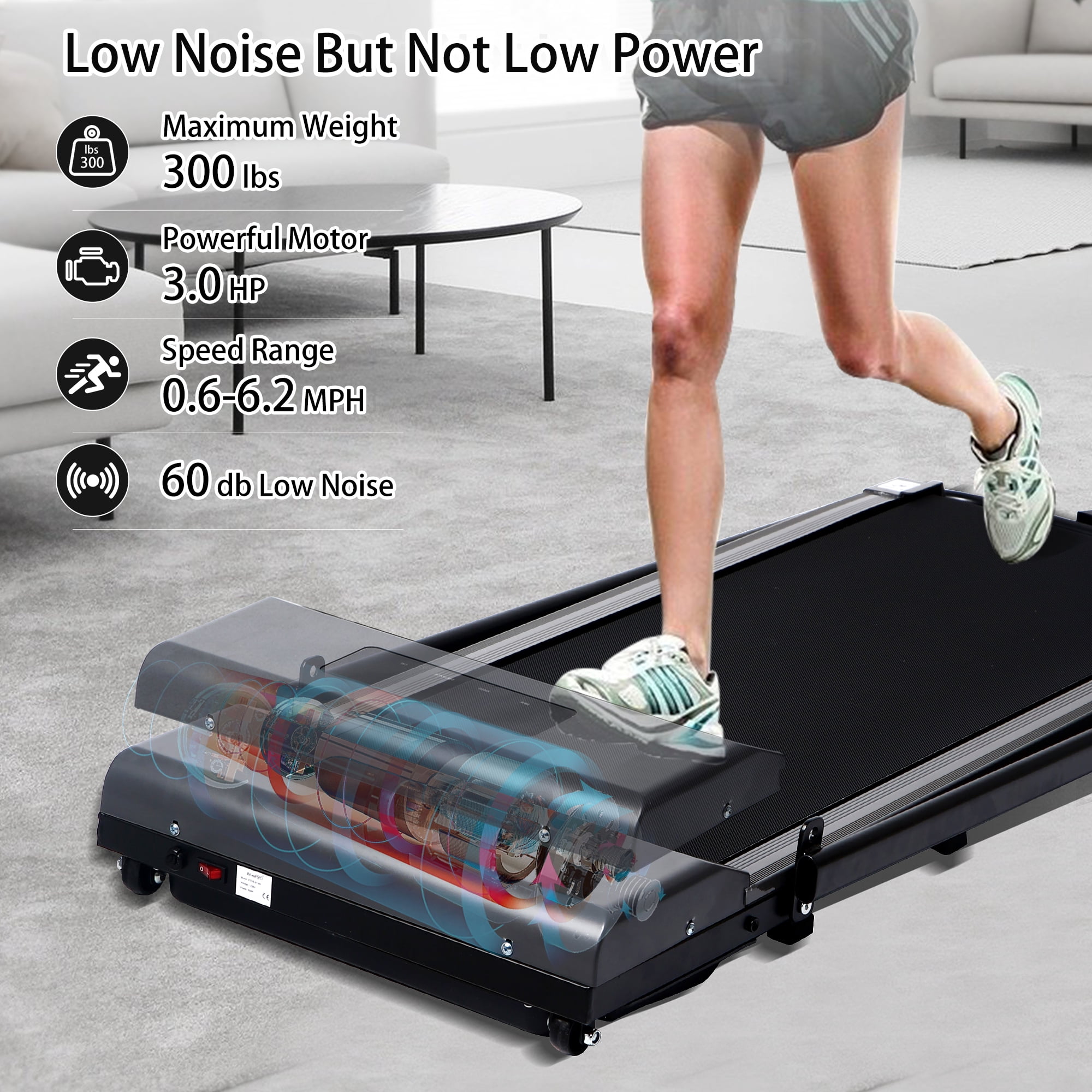 BITOUSHI 2 in 1 Folding Treadmill 3.0HP Under Desk Electric Treadmill Installation-Free with Remote Control APP Control and LED Display, Walking Jogging for Home Office - Grey
