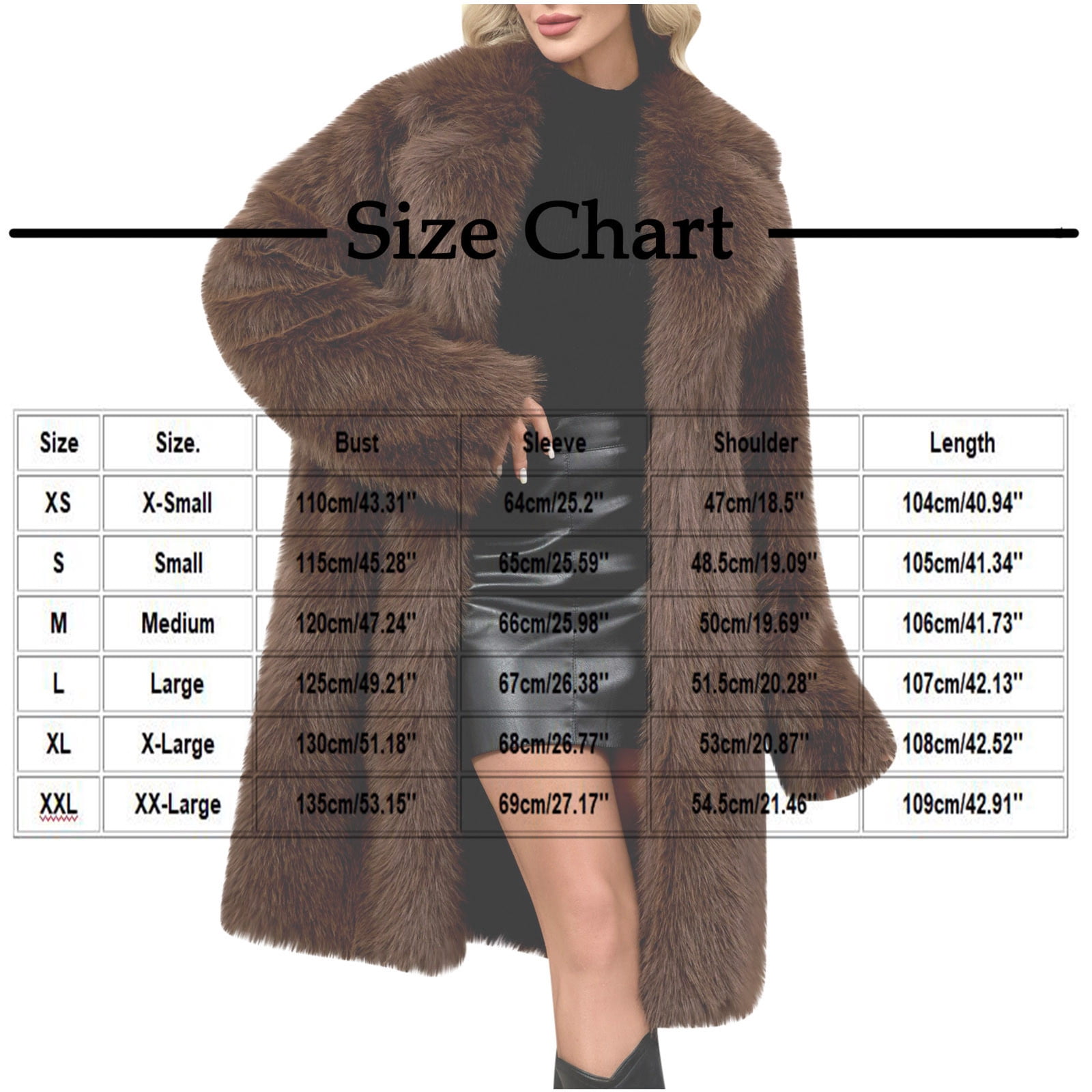 Kukoosong Women's Faux Fur Coats, Winter Warm Lapel Furry Mid-Length Jackets, Open Front Thick Outerwear Coats for Women