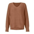 thumbnail image 4 of NAMTYQX Sweaters for Women Trendy V Neck Warm Trendy Solid Color Long Sleeve Relaxed Fit Knit Womens Pullover Sweaters Brown Size L, 4 of 5