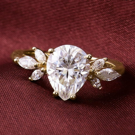 solitaire jewels 1.5CT Pear Moissanite 7 Stone Engagement Ring For Women, 14K Yellow Gold