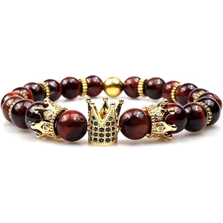 Gemstone King Crown Bead Gold Bracelets for Men Women,Imperial Crown Royal Luxury Charm Bead Bracelets for boys Punk Hip hop Couple Jewelry Valentine's Day wedding for lovers